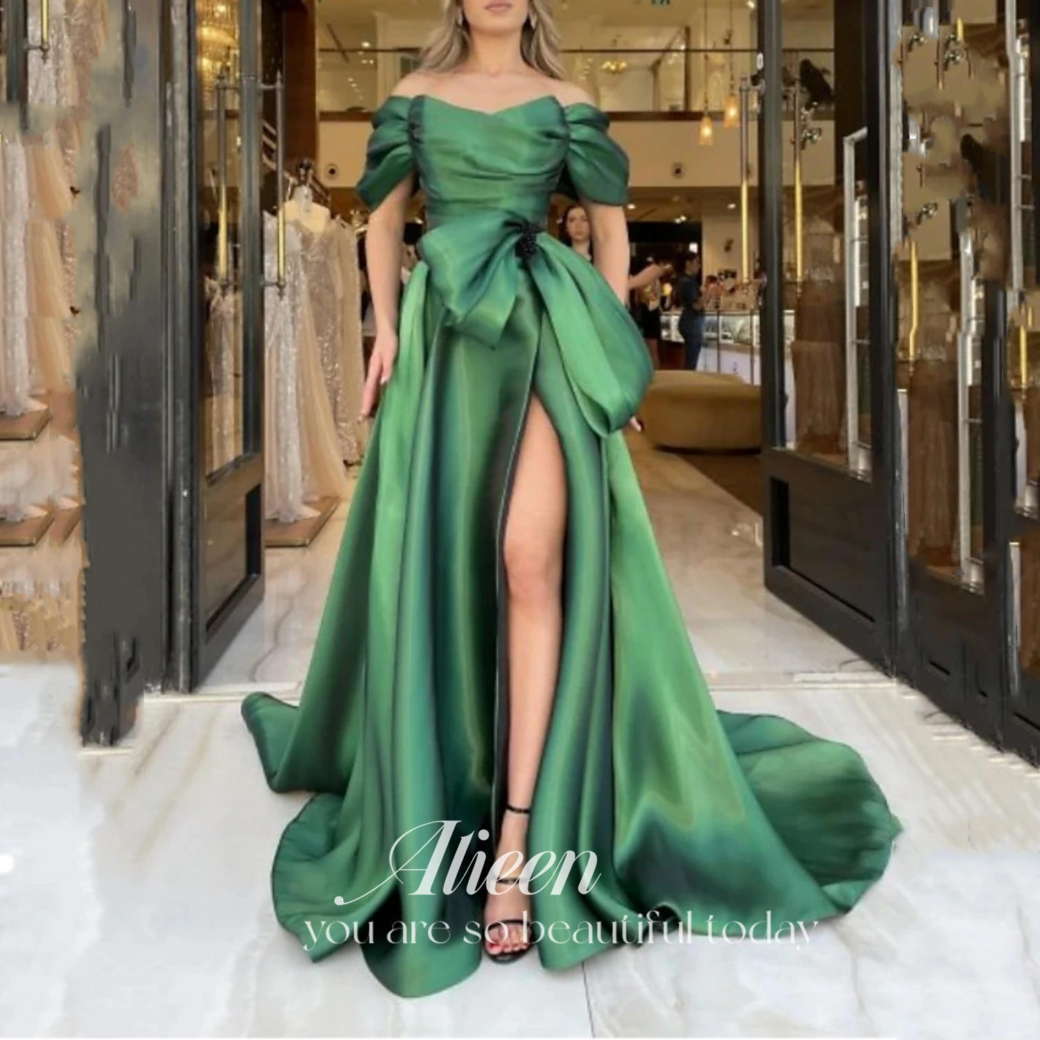 

Aileen Green Party Dress for Wedding Ceremony Dress Party Evening Elegant Luxury Celebrity Line A Sharon Happy Evening Dresses
