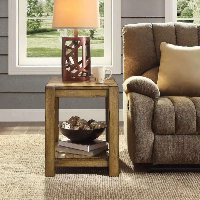 

Solid Wood End Table, Rustic Maple Brown