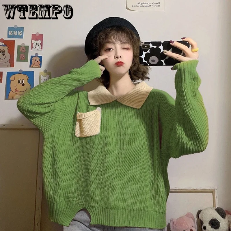

Свитер WTEMPO женский с воротником-поло, пуловер с длинным рукавом, модная Корейская универсальная трикотажная одежда, зимняя одежда для женщин, оптовая продажа