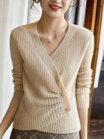 v neck button up sweater women slim elasticity knitted sweaters casual clothes pullover 2022 autumn winter new long sleeve top