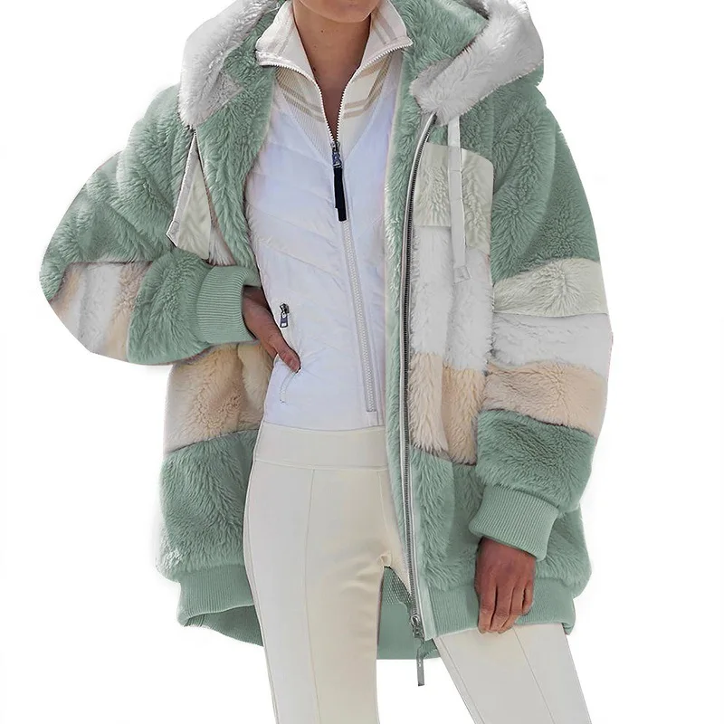 

Женские теплые плюшевые куртки, зимнее плотное флисовое пальто на молнии из искусственного меха с длинным рукавом и капюшоном, женские повс...