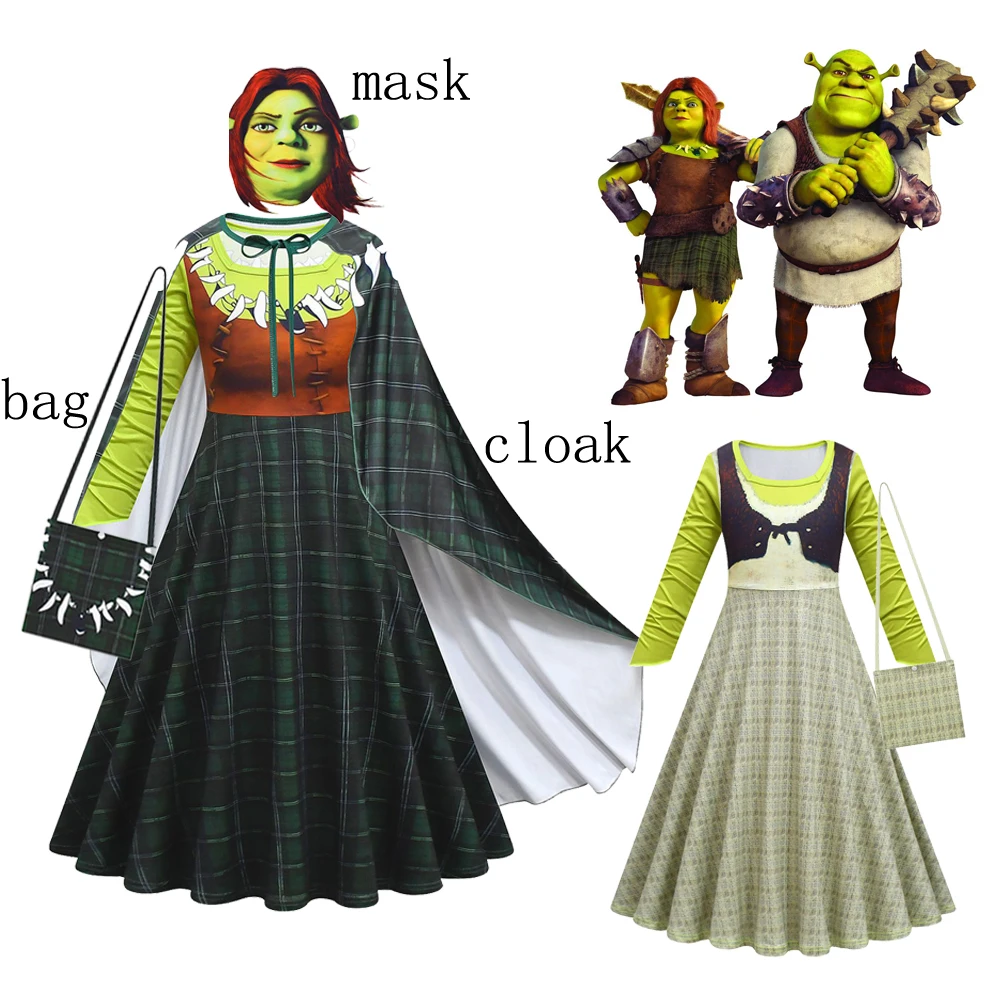 Косплей Костюм Fiona шрекс для девочек платье принцессы Фиона комплекты с сумкой и