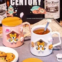 tiger year mug with lid spoon high color ceramic cartoon water cup couple lovely office home breakfast milk coffee cup