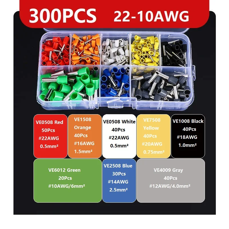 

300/800PCS/Boxed VE Tubular Crimp Terminal Electrical Wire Insulated Terminator Block Cord End Connector Crimping Terminals Kit