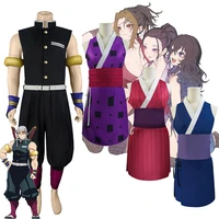 anime demon slayer makio suma hinatsuru tengen uzui tengen wives cosplay costume red blue purple skirt kimetsu no yaiba kimono