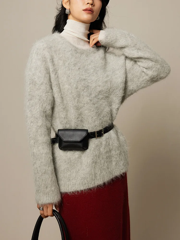 Женская винтажная кашемировая Шерстяная трикотажная одежда с круглым вырезом