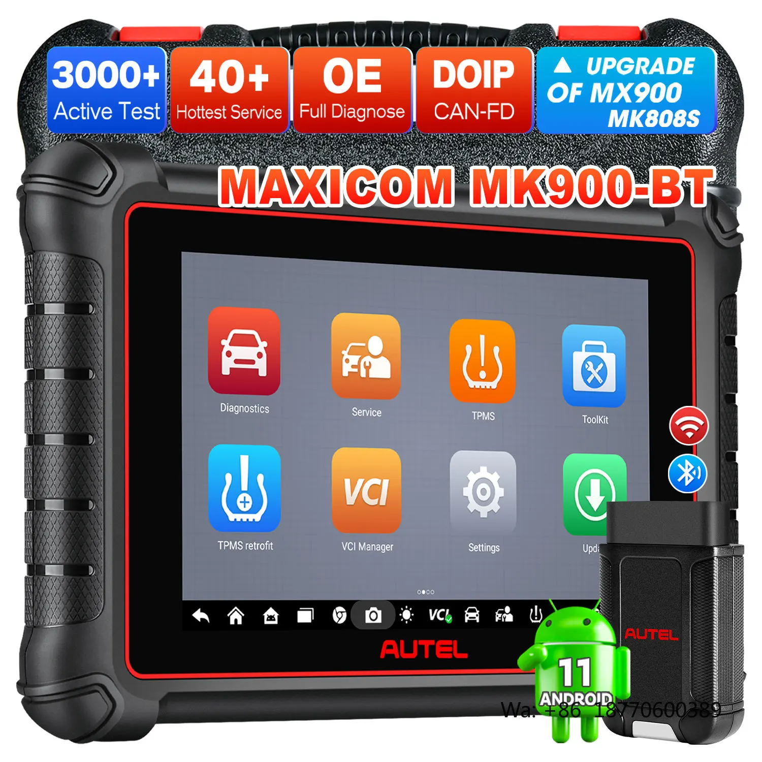 Фото Автосканер Autel MaxiCOM MK900 BT для диагностики автомобилей, MK808, MK900BT, MK808BT, Altar MK 808, 900, MK900-BT, полнофункциональный OBD2-сканер для диагностики всех систем автомобиля №1