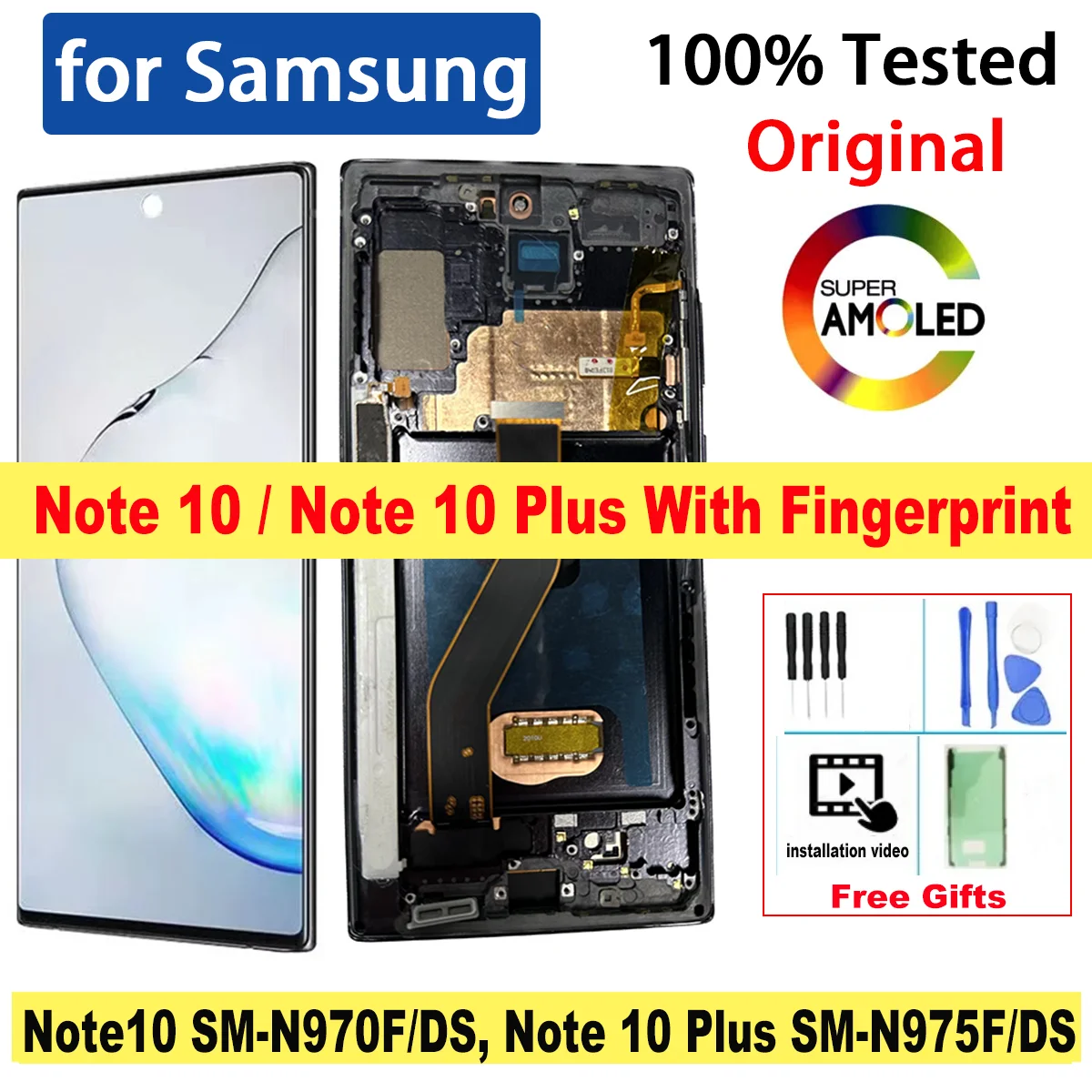 Super AMOLED с рамкой для Samsung Galaxy Note 10 Plus N975F дисплей сенсорный экран дигитайзер в сборе для Samsung Note 10 N970F