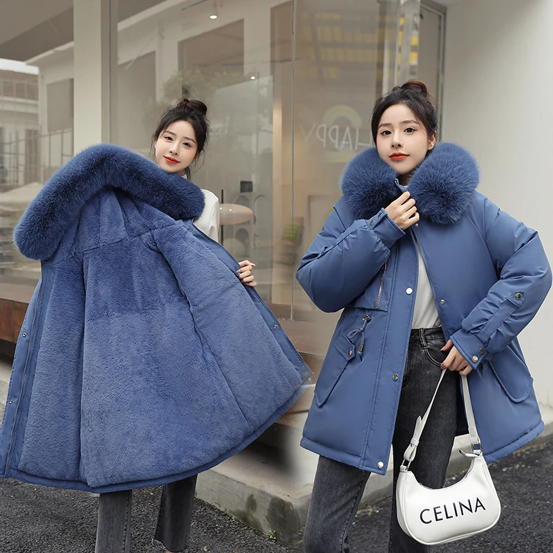 Winter Jacket Sustans Women Parkas 2022 New Snowsuit Fashion Korean Loose Coats Long Sleeves Fur Collar Solid Female Clothes