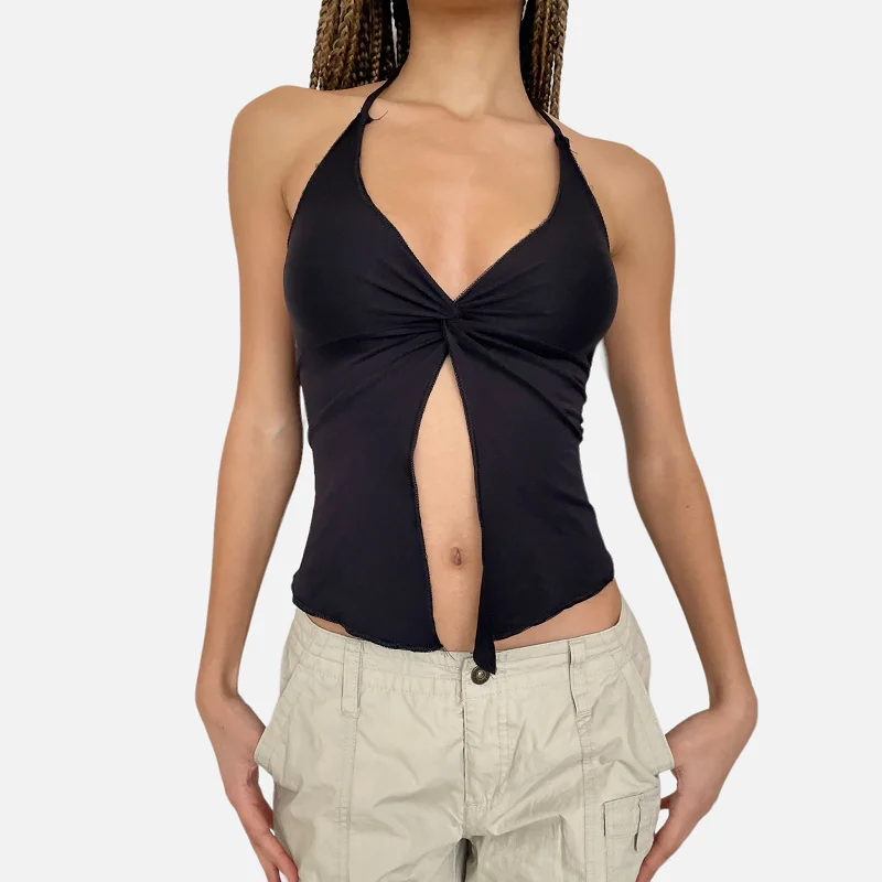 

Женский укороченный топ с открытой спиной, открытой спиной и воротником-хомутом