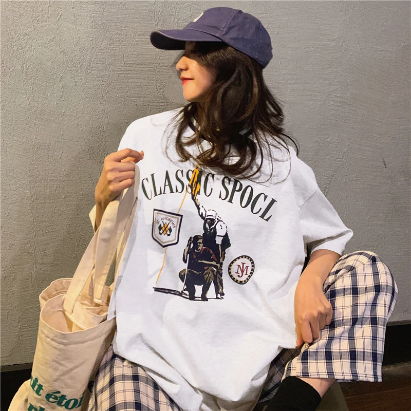 Футболка женская с коротким рукавом свободный креативный летний топ в Корейском