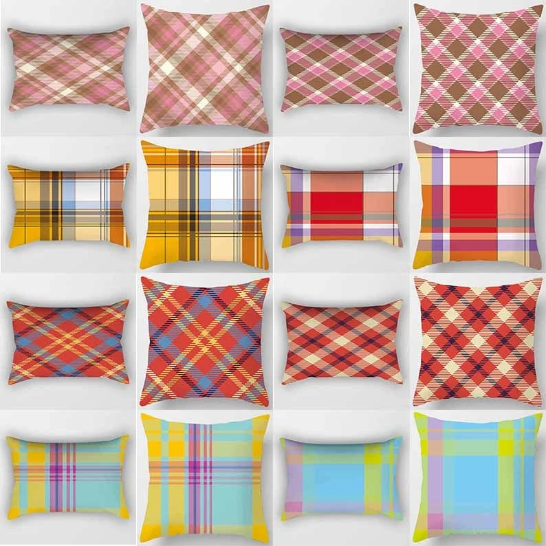

Vintage Large Plaid Print Cushion Cover Sofa Office Decor Rainbow Pillowcase Home Decor (45cm-45cm) (30cm-50cm)