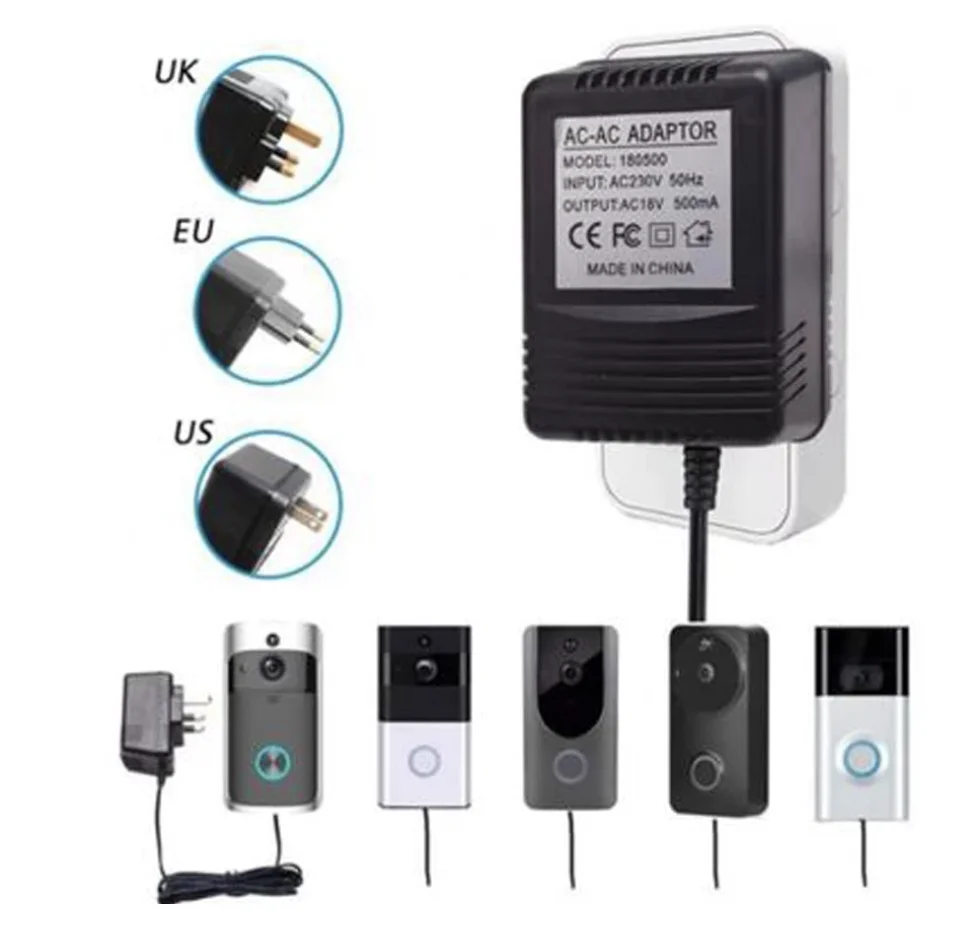 

18V 500mah AC Power Adapter EU US 110V 220V Transformer Charger for EKEN V5 Wireless Video Doorbell Camera Video Intercom Ring