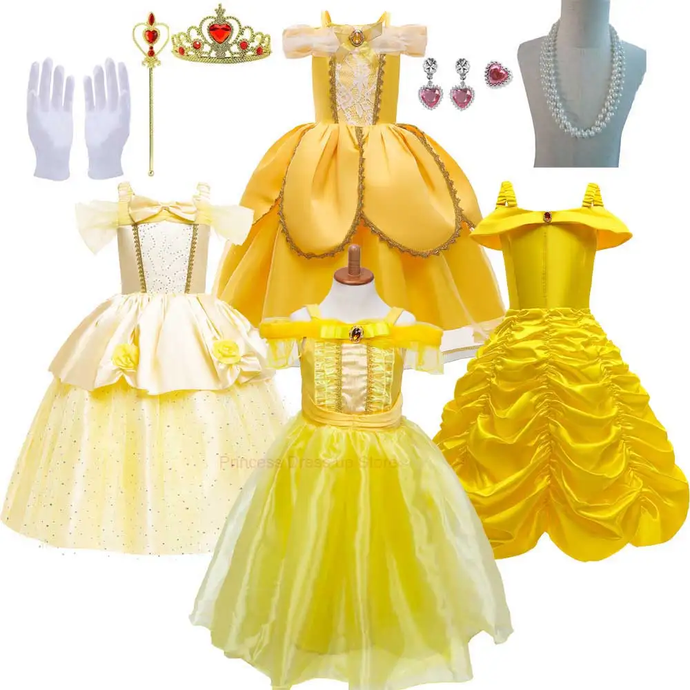 

Платье принцессы Белль для девочек, костюм красавицы и чудовища, бальное платье на Хэллоуин, карнавал, косплей, Рождество, день рождения