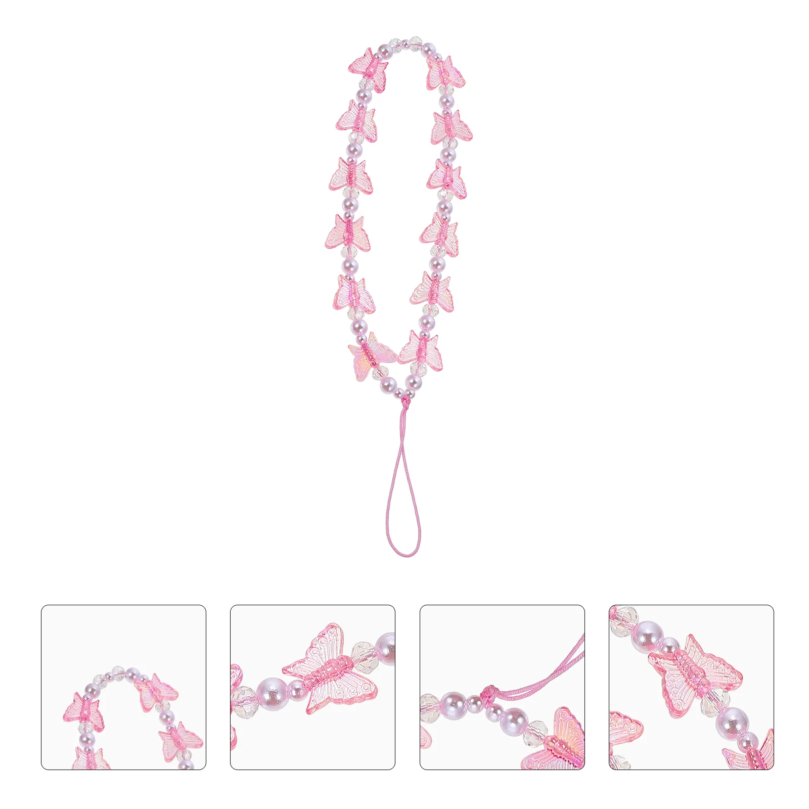 

Lanyard Strap Charm Chain Beaded Cell Charms Wrist Rope Bracelet Cellphone Decor Butterflies Beads Mobile Neck Anti Lost Pearl