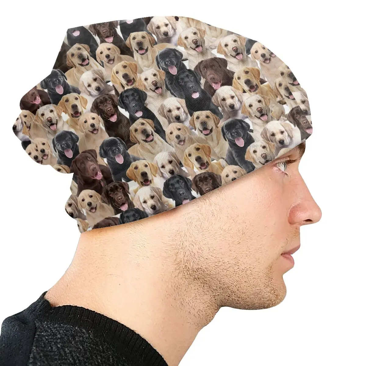 Шапка-бини с изображением Лабрадора осенне-зимняя