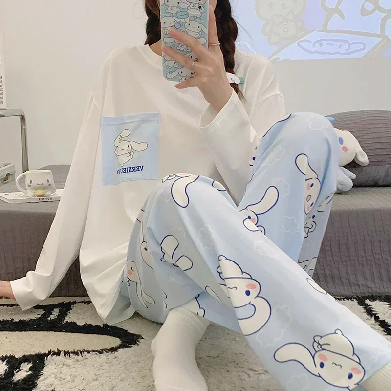 Sanrio шелковые пижамы с нефритом и корицей женские осенние из чистого хлопка