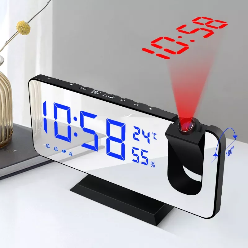 

NEW2023 LED Digital Alarm Clock Table Watch Electronic Desktop Clocks USB Wake Up FM Radio Time Projector Snooze Function 2 Alar