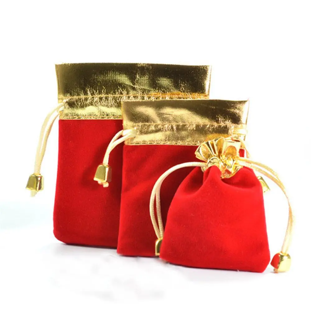 

12Pcs Wrapping Pack Gold Edge Gift Bag Jewellery Bag Drawstring Pouch Wedding Favor Red Velvet