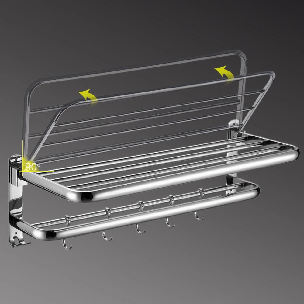 towel rack hanger folding shower holder mirror polished silver 304 stainless steel wall movable hook bars bathroom accessories free global shipping