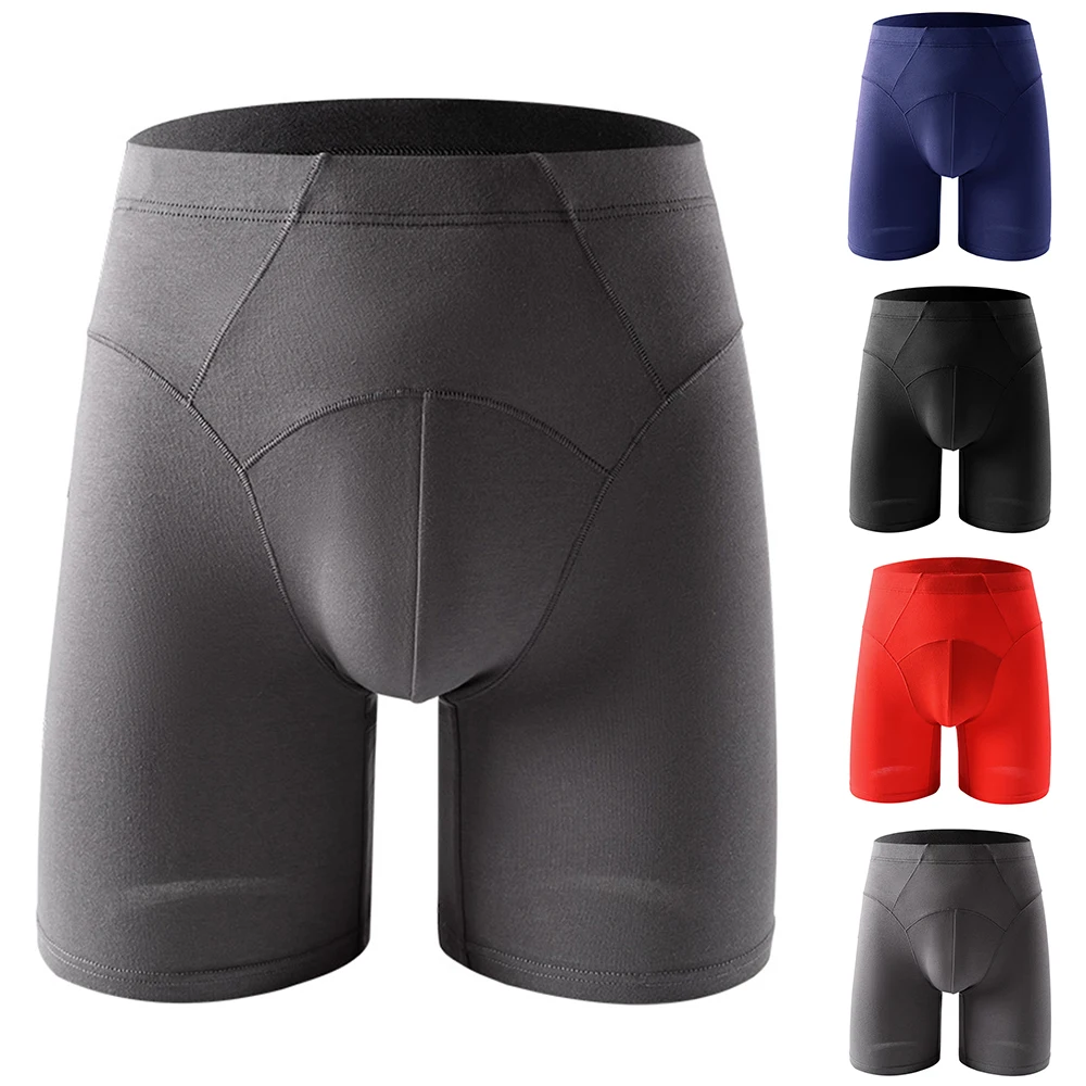 Long Boxer Briefs Men Cotton Stretchy Pouch U-Bulge Cup Underwear New Boys Pouch Panties Swimming Trunks Gifts For Men Husband