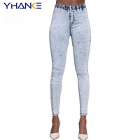 snowflake skinny stretching jeans women with elastic waist pencil jeans stretch female narrow pencil thin slim pants large size