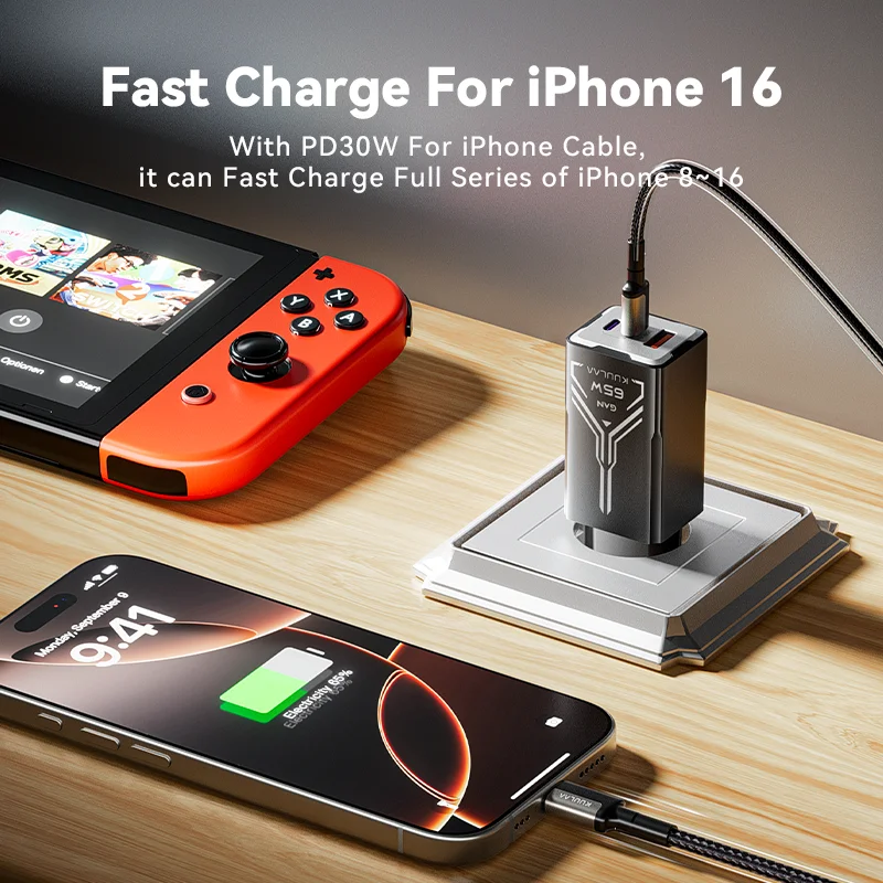 Фото KUULAA 65 Вт GaN зарядное устройство Quick Charge 4.0 3.0 Type C PD USB зарядное устройство для iPhone 15 14 13 Pro Max быстрое зарядное устройство для ноутбука PD зарядное устройство №2