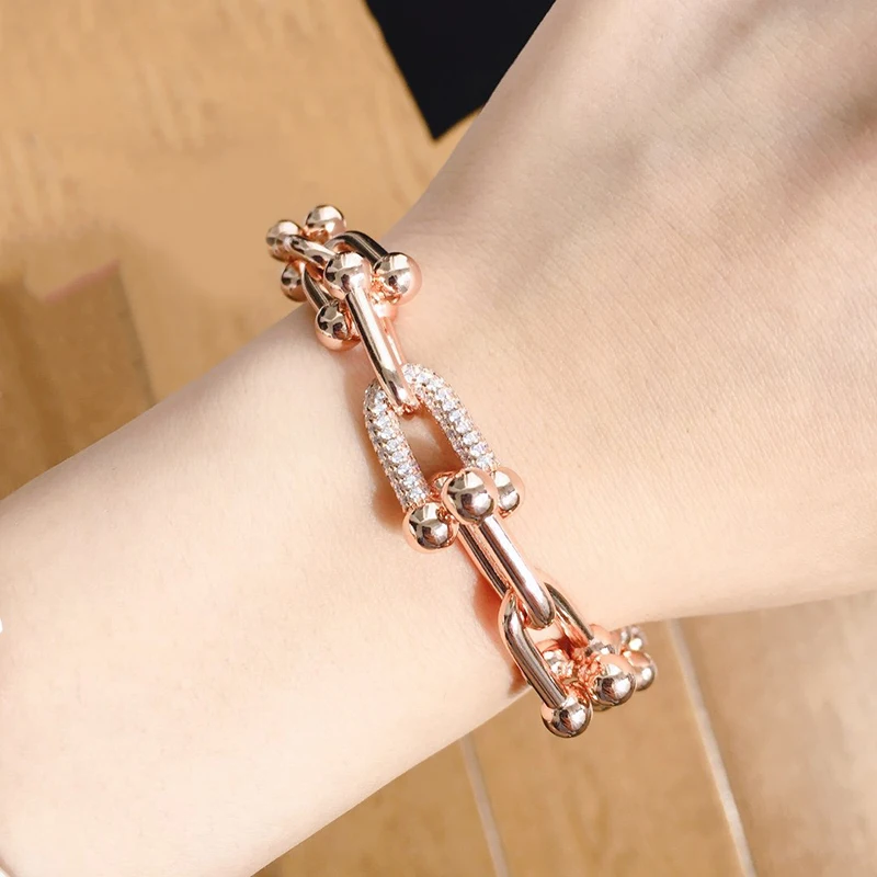 

Rose Gold Color Adjusted Size Bangle Necklace Thick Version U Shape Style CZ Chain Necklace For Women Fashion Jewelry
