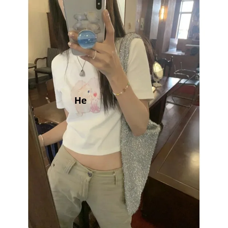 Хлопковая футболка для похудения в американском стиле женщин с круглым вырезом