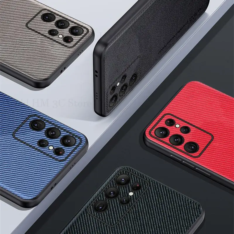 Carbon Fiber Leather Phone Case For Samsung S23 Ultra 5G Soft Frame Shockproof Cover For Galaxy S22 Ultra S21 FE S23 Plus Funda
