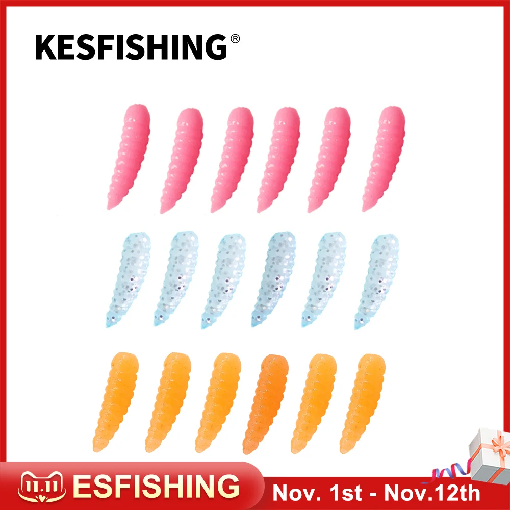 

KESFISHING 100pcs 0.5" MAGGOT Artificial Soft Silicone lures Bread Worm Bait Ice Fishing Tackle Trout Fish Smell Free Shipping