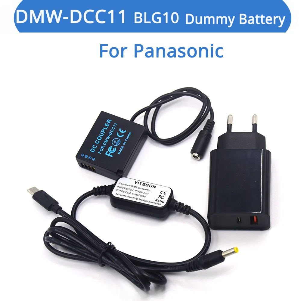 

DMW-DCC11 BLG10 BLE9 Dummy Battery USB C Cable PD Charger For Panasonic Lumix DMC-GF6 GF5 GF3K GX7 S6 TZ100 LX100 GX80 GX85 GX9
