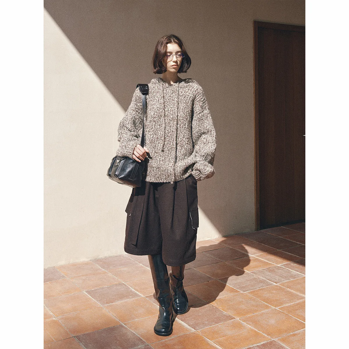 UMI MAO Шерстяная цветочная пряжа с текстурой ощущением тепла пуловер капюшоном