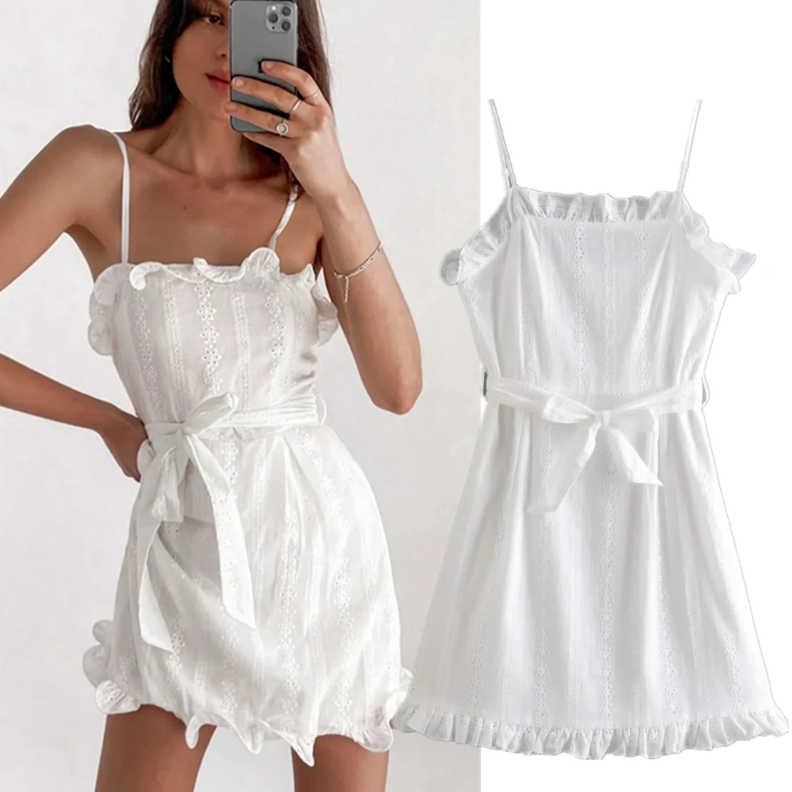 

Elmsk French Style Hollow Out Flower Embroidery Sexy Cotton Indie Folk Vintage Spaghetti Strapless Sexy Mini Dress Women