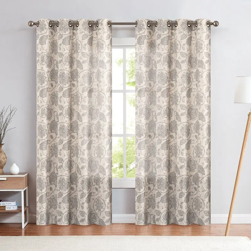 

Vintage-Printed Light-Filtering Grommet Window Curtains 96 Inches for Living Room, Farmhouse Drapes-Set of 2 Panels Window Treat