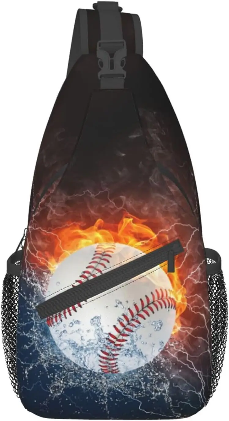 Baseball Fire Sling Bag Crossbody Backpack for Women Men Hiking Travel Daypack Casual One Strap Pack Lightweight Chest Bag