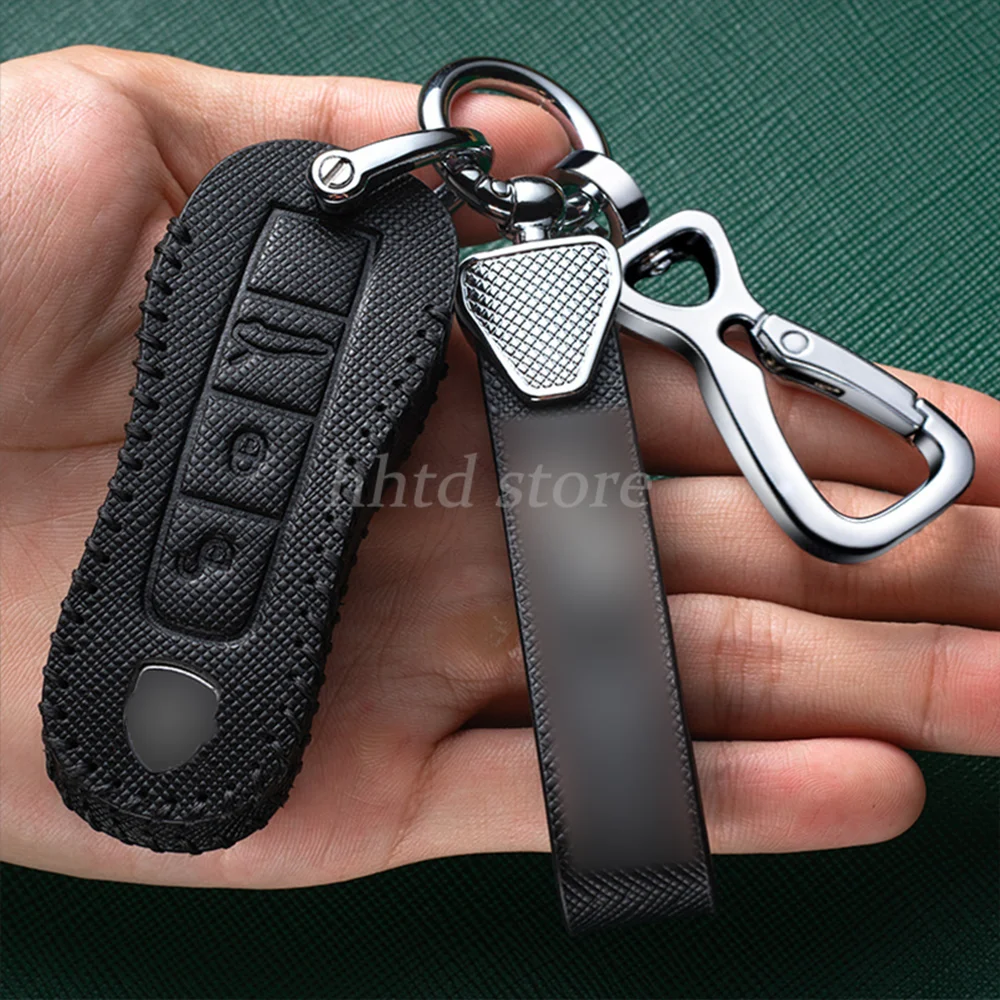 

For Porsche Cayenne Panamera Taycan 911 Cowhide Leather Remote Start Car Key Fob Case Cover Protector Holder Auto Accessories
