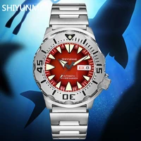shiyunme new monster mechanical watch men red dial sapphire glass c3 luminous auto date 200m nh36 automatic diver watch for men