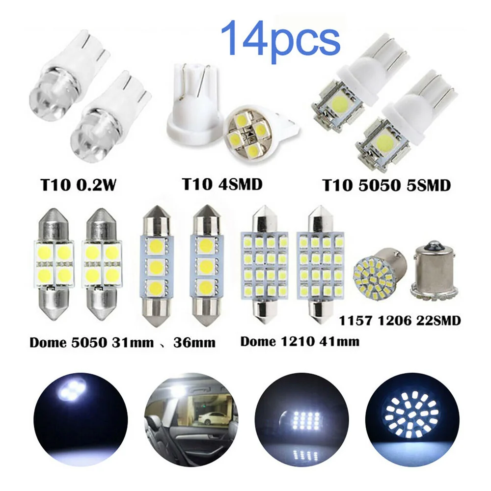 

Светодиодные лампы T10 BA9S 3030 4SMD T4W для салона автомобиля, лампы белого цвета для задних парковочных огней, дневных ходовых огней, 14 шт., 12 В