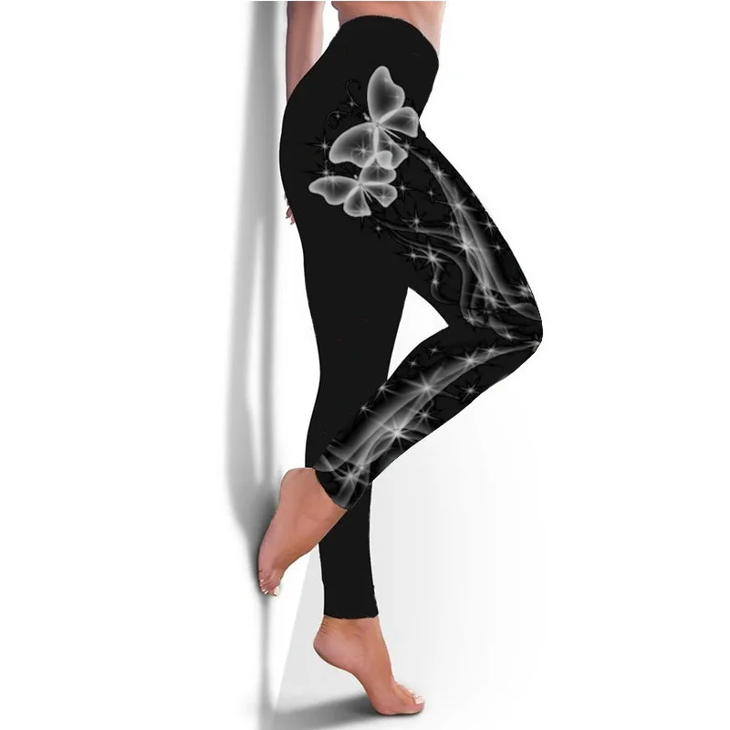 2023 Spring/summer New Hot Selling Fashion and Casual Popular Women's Black Butterfly Hip Lifting Elastic Sports Pants