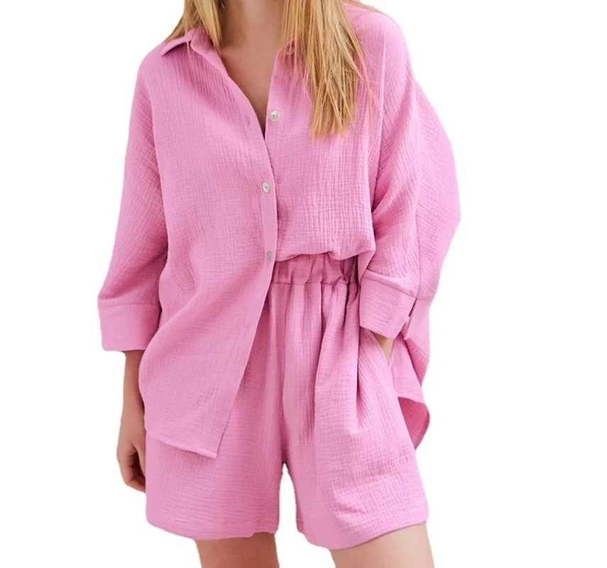 

European and American Spring and Summer New Solid Color Thin Urban Casual Long-sleeved Shorts Candy Color Fashion Suit Women