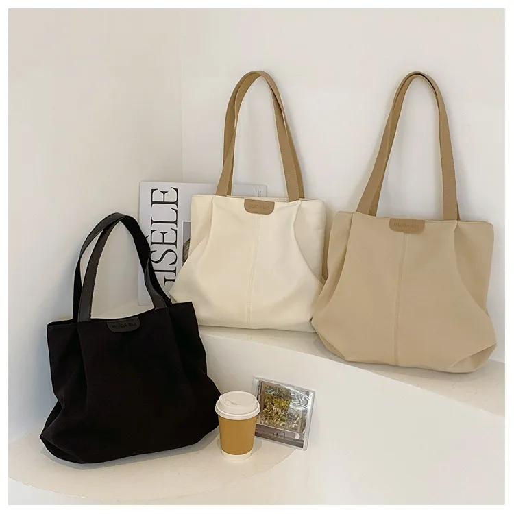 

Canvas Shoulder Bag Large Capacity Grocery Totes Simple Solid Color Designer Handbag Reusable Shopper Eco Shopping Bags