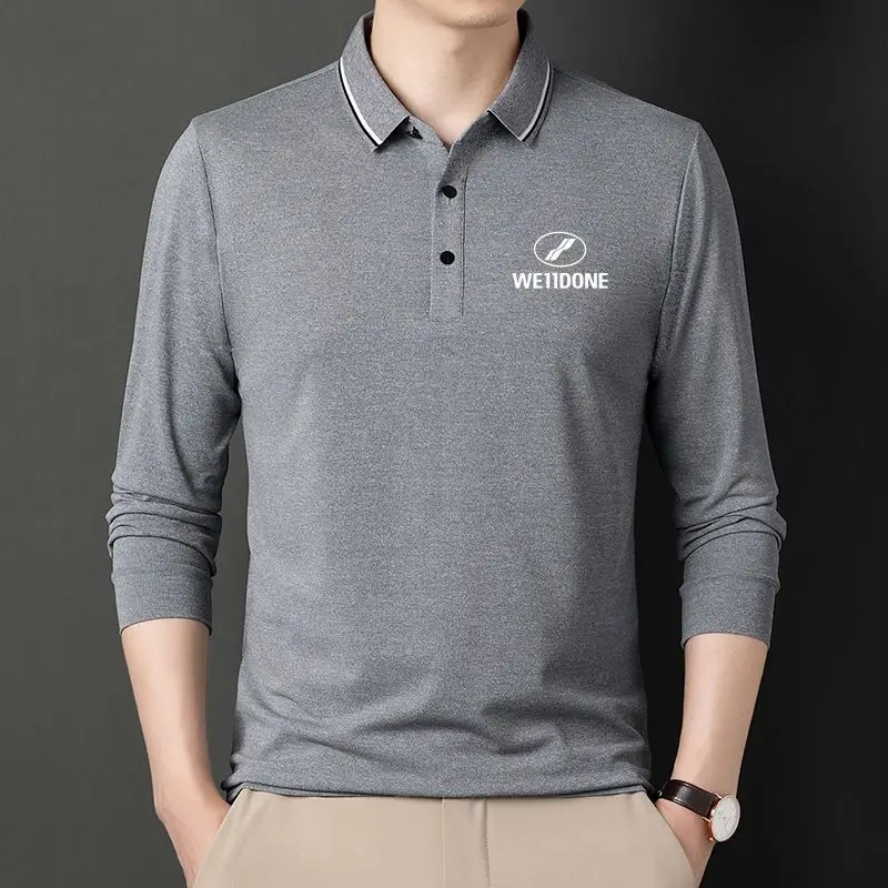 

New Men's Solid Polo Shirt Lapel Long-sleeved Polos Shirt Zipper Collar Fashion Spring and Autumn Thin Shirt Casual Loose Tops