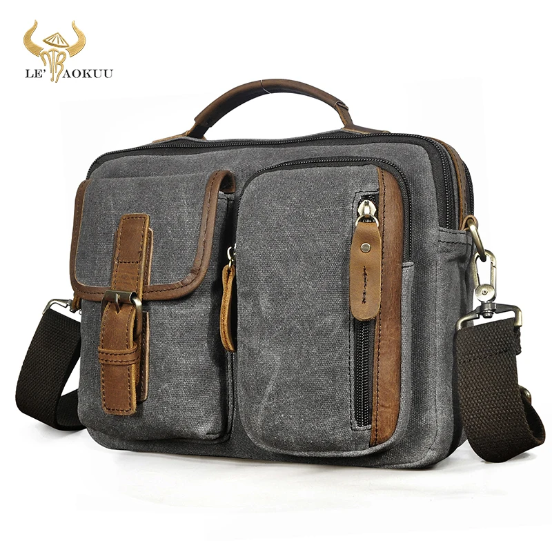 

Canvas+Real Cow Leather Design Travel Satchel Cross-body Shoulder Messenger bag Tote 9" Tablet Mochila Pouch For Men Male 036