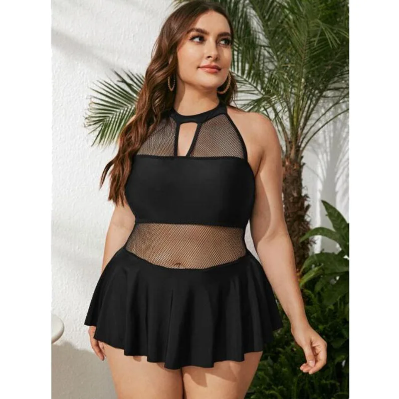 

2022 Black Push Up Swimsuit One Piece Large Size Swimwear Women One-piece Suits Beachwear Summer Mesh Bathing Suit Female 4XL