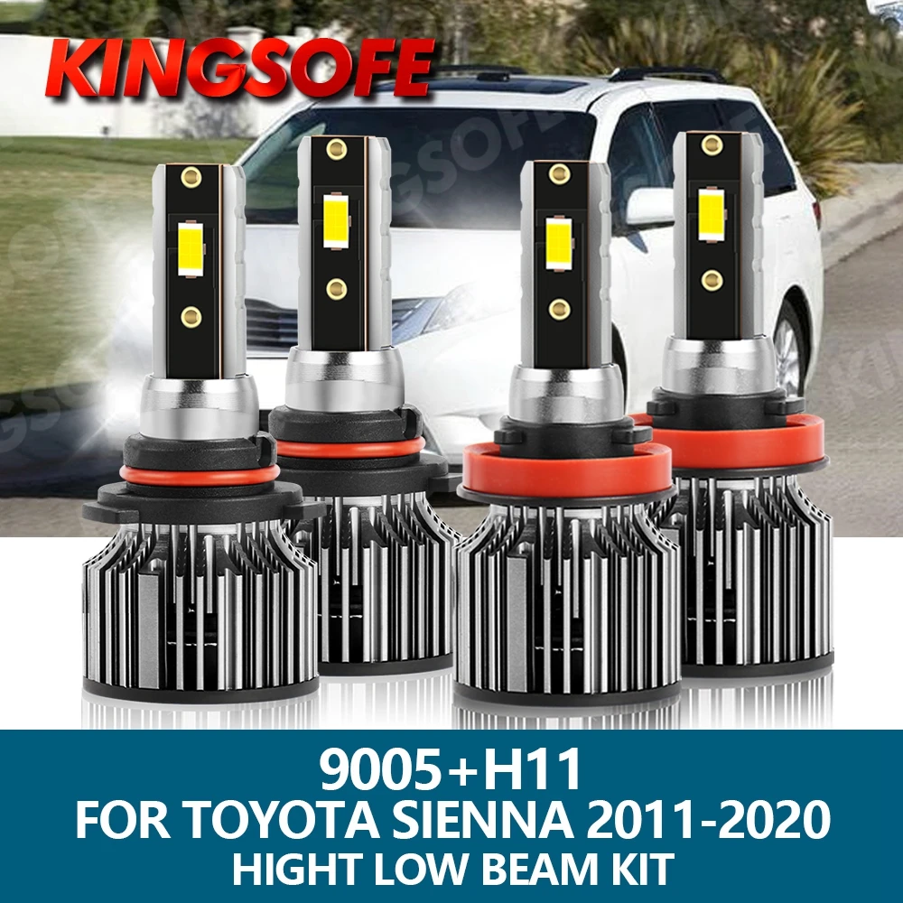 

4X Car Light HB3 9005 H11 LED Headlight 6500K White 20000Lm 100W CSP Chips Hight Low Beam Bulbs Kit For Toyota Sienna 2011-2020