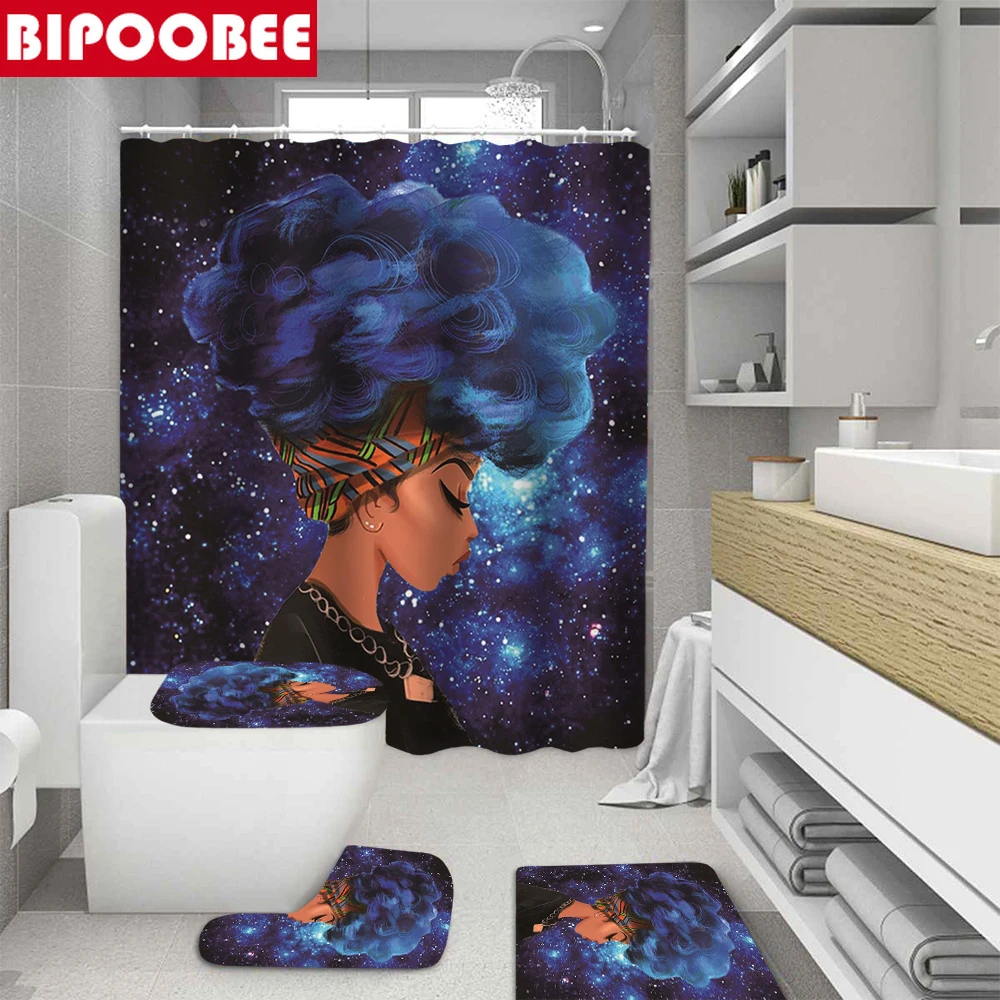 Занавеска для душа африканская девочка набор нескользящих ковриков коврик