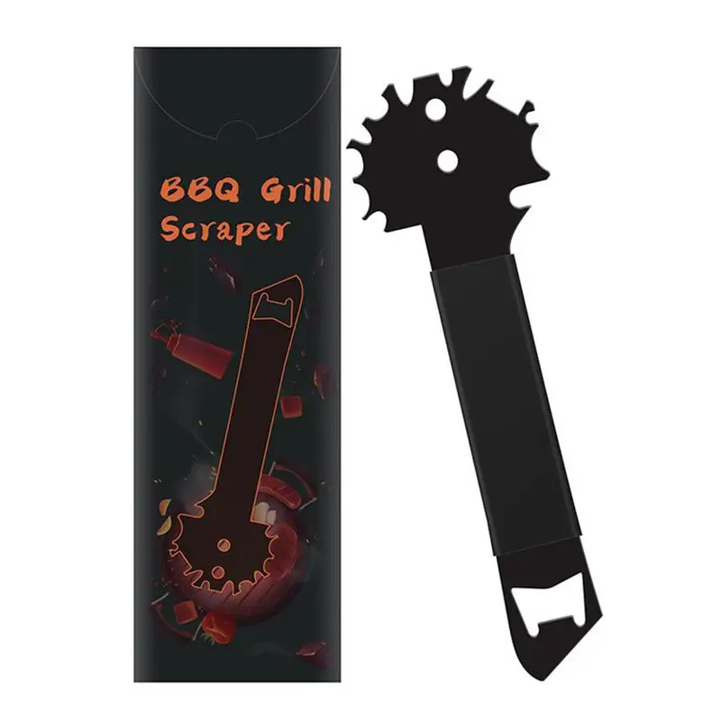 

Скребок для гриля из нержавеющей стали, компактный скребок для гриля, портативный скребок для чистки гриля с открывалкой для бутылок, легко ...