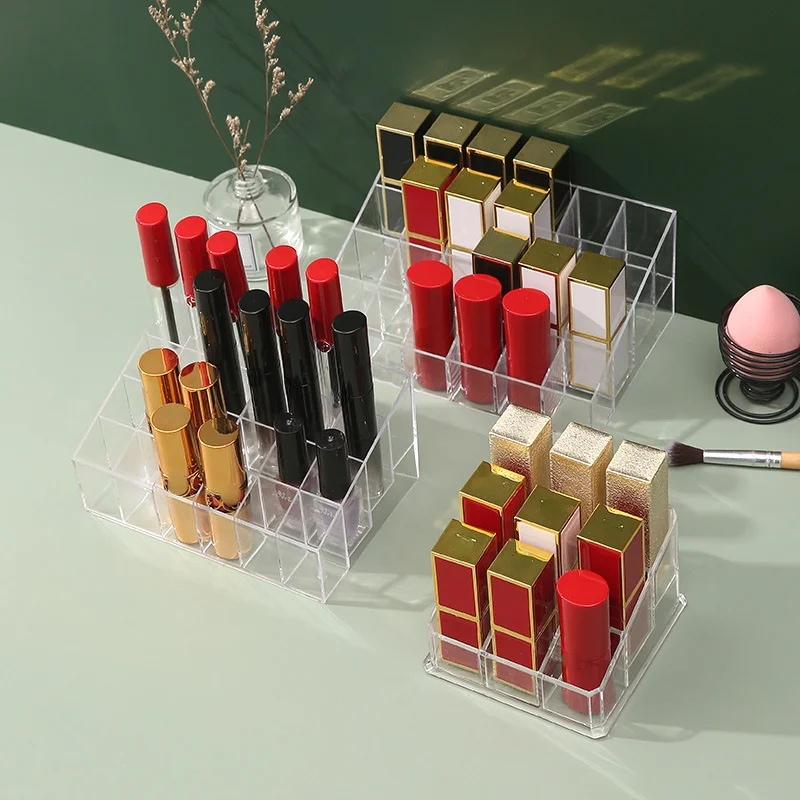 

9/24 Grids Lipstick Storage Box Transparent Brush Storage Rack Plastic Desktop Cosmetic Storage Box Makeup Organizer