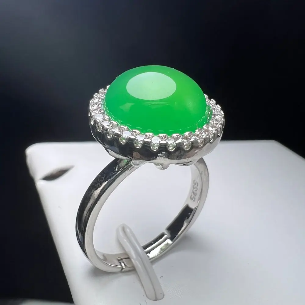 

Green Agate Finger Ring Charm Luxury Silver Color Rings Adjustable Zircon Copper Stone Ring With Zircon For Women Free Shipping